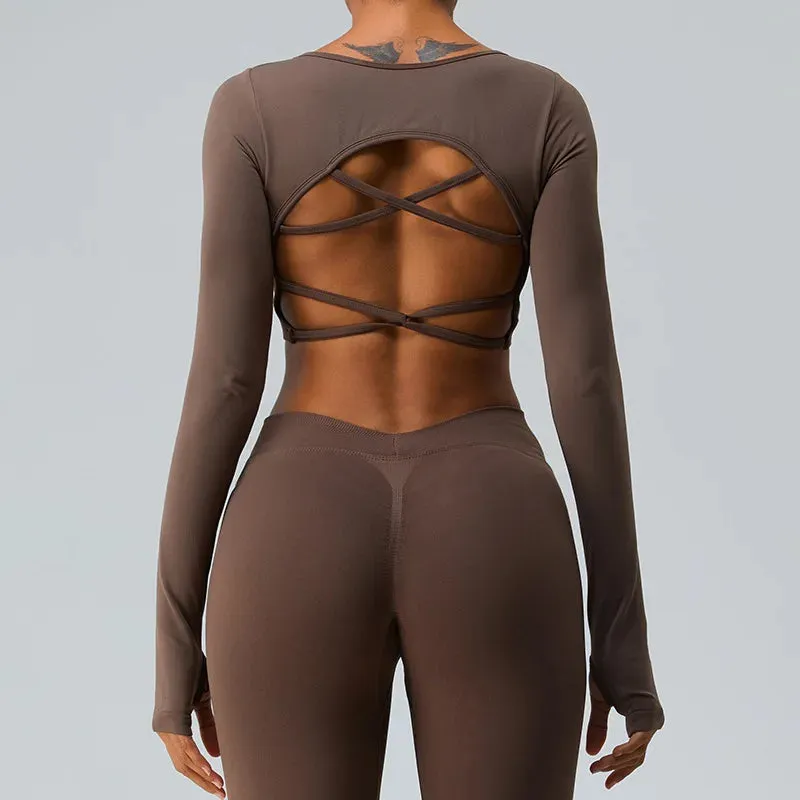 056 SEXY BACK LONG SLEEVES YOGA SHIRT