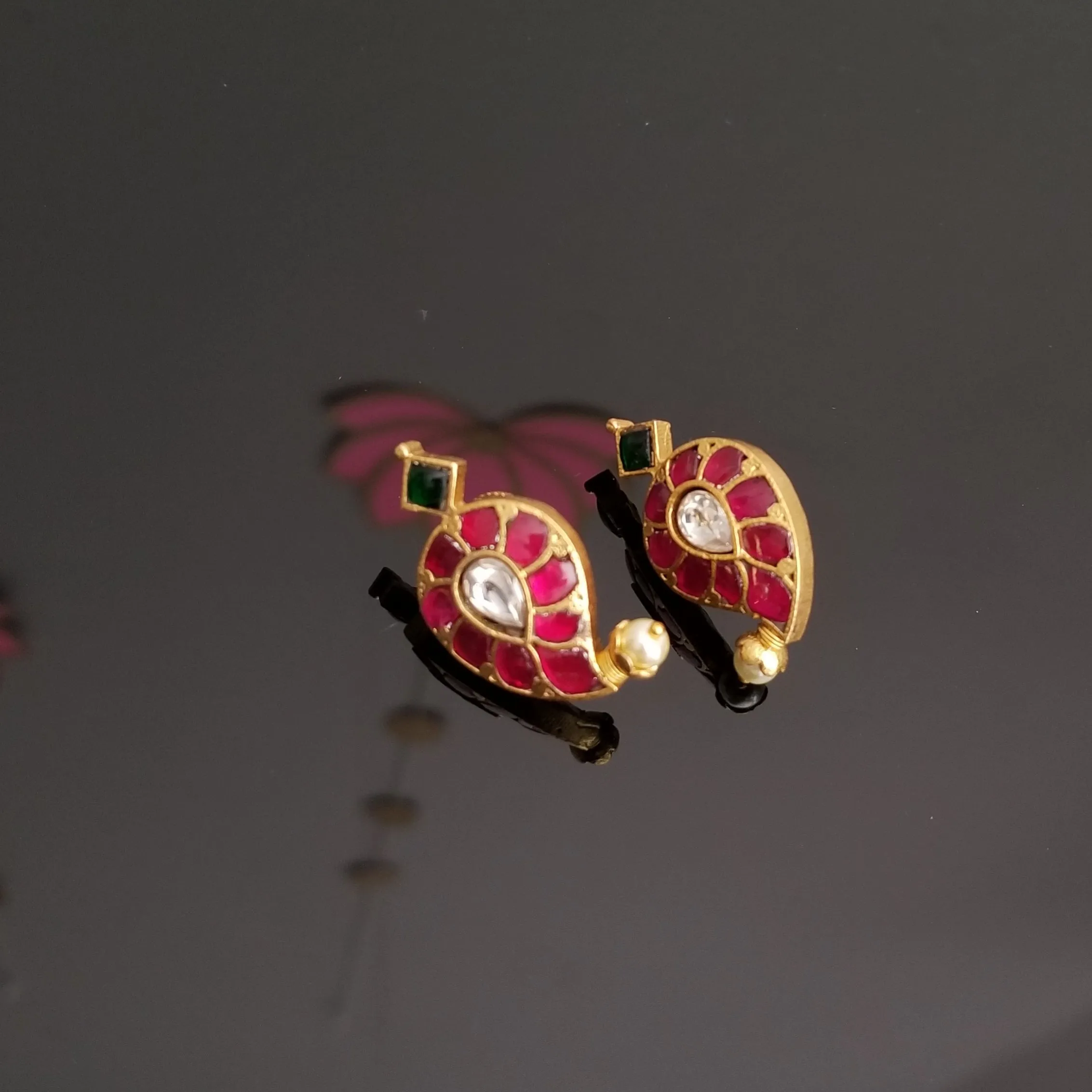 1 of 2 Reserved For Nagini Mandapati Hard Gold Finish Kundan Mango Earrings