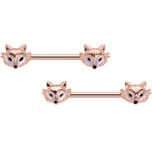 14 Gauge 9/16 Rose Gold Tone Fashion Fox Barbell Nipple Ring Set