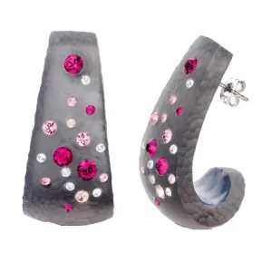 1.65 Inches Gray Lucite Earrings With Multi Color Crystals