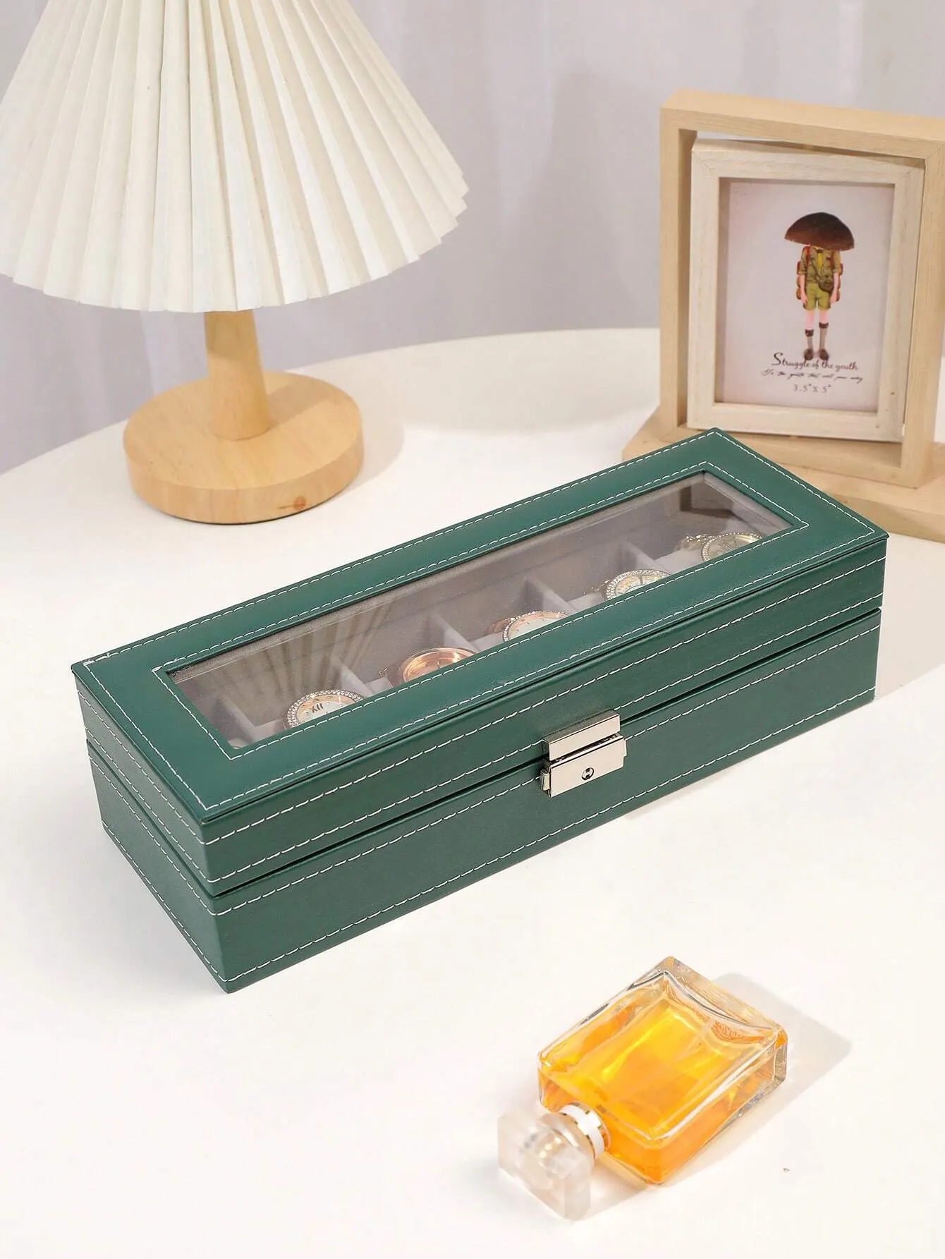 1pc 6-Slots Leather Watch Storage Box