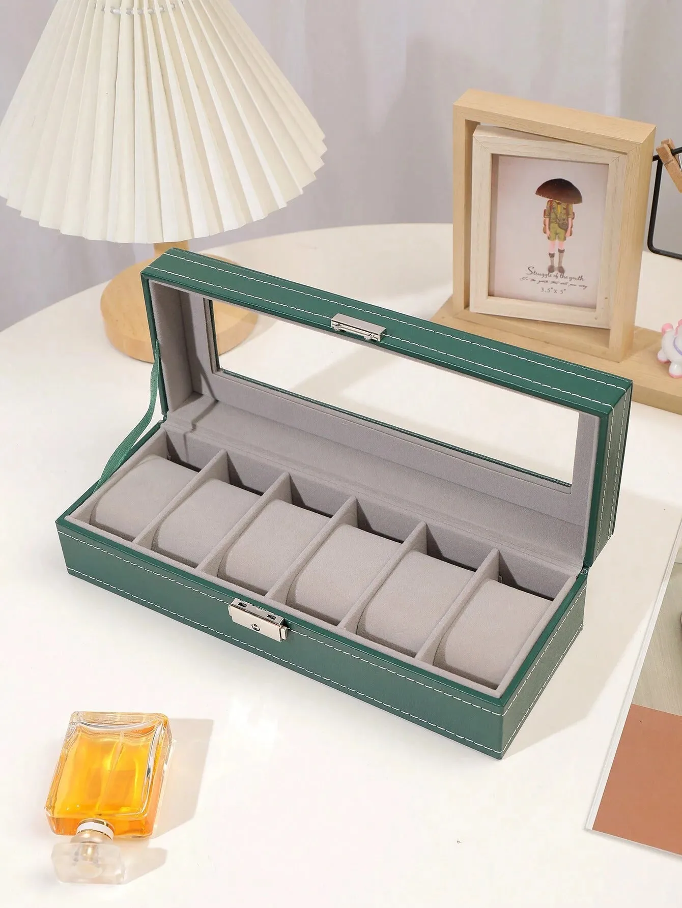 1pc 6-Slots Leather Watch Storage Box