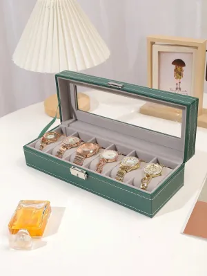 1pc 6-Slots Leather Watch Storage Box