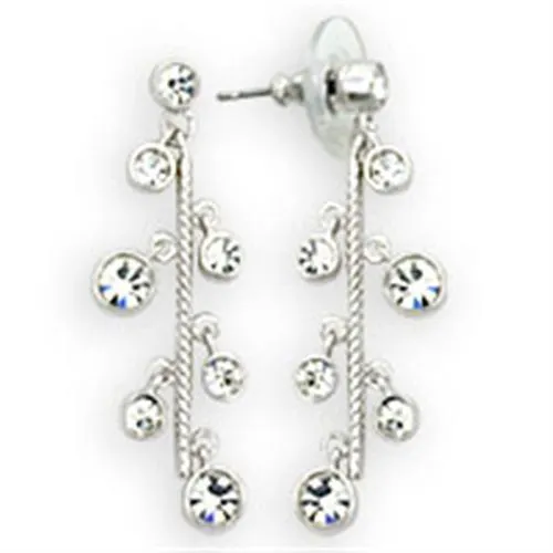 36409 High-Polished 925 Sterling Silver Earrings with Top Grade Crystal in Clear