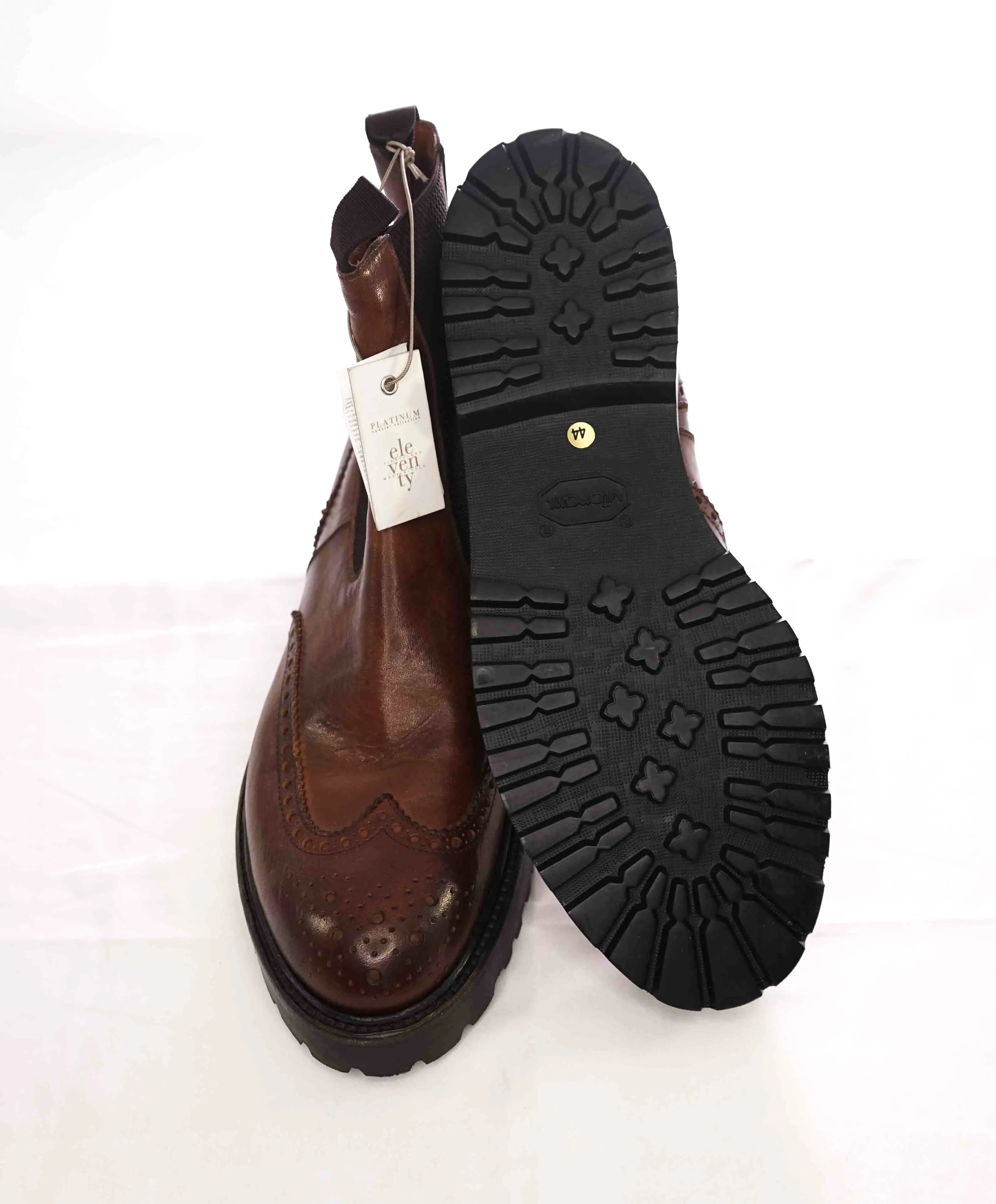 $695 ELEVENTY - Brown Brogue Leather Distressed Chelsea Boots - 11 US (44EU)