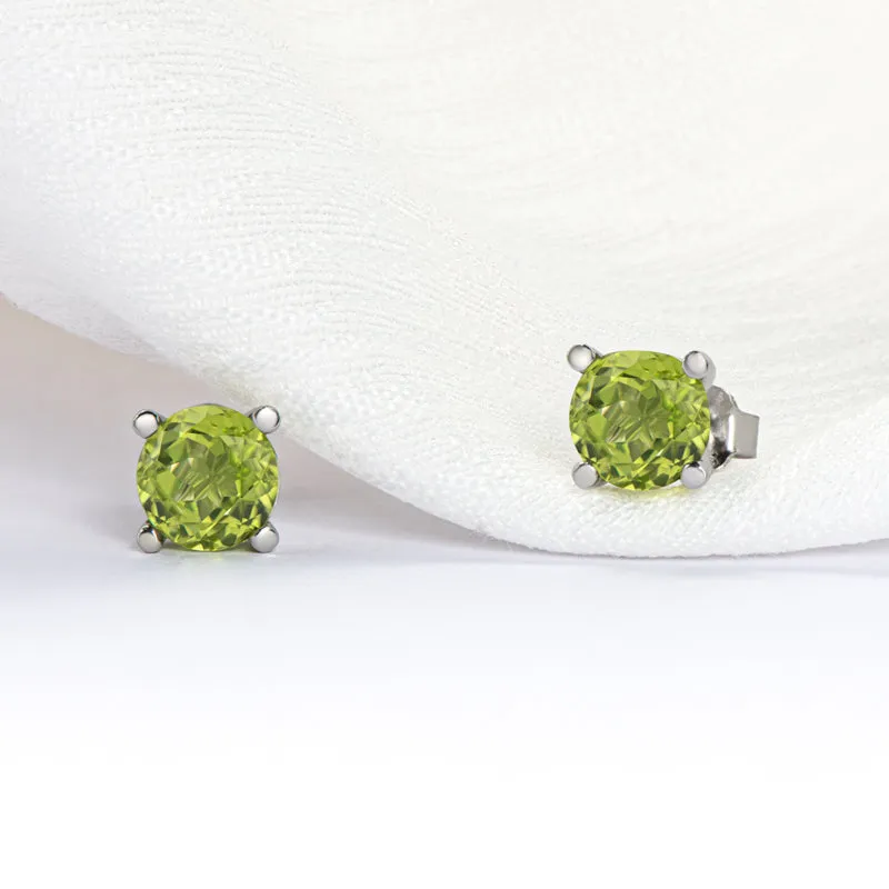 6mm Sterling Silver Genuine Round Cut Peridot Birthstone Stud Earrings