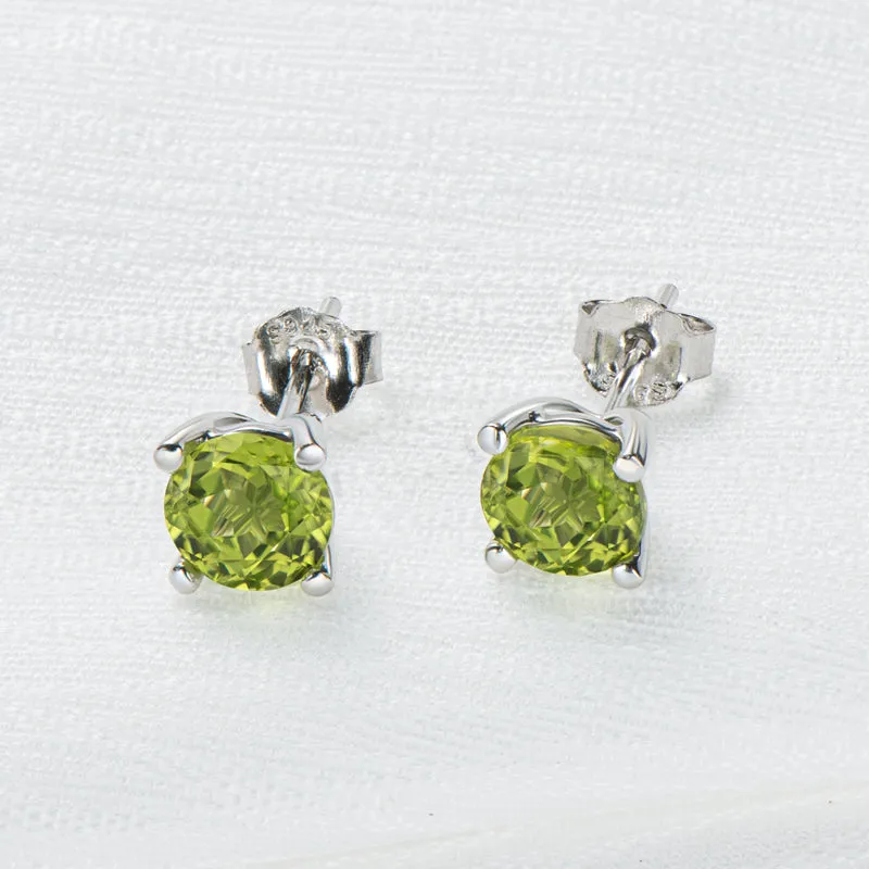6mm Sterling Silver Genuine Round Cut Peridot Birthstone Stud Earrings