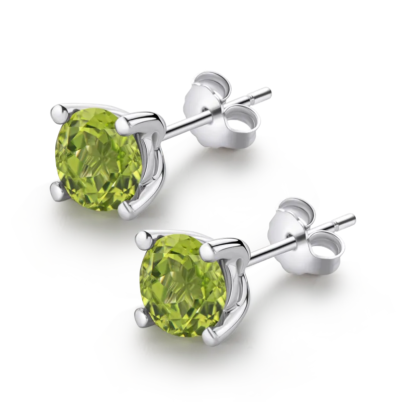 6mm Sterling Silver Genuine Round Cut Peridot Birthstone Stud Earrings