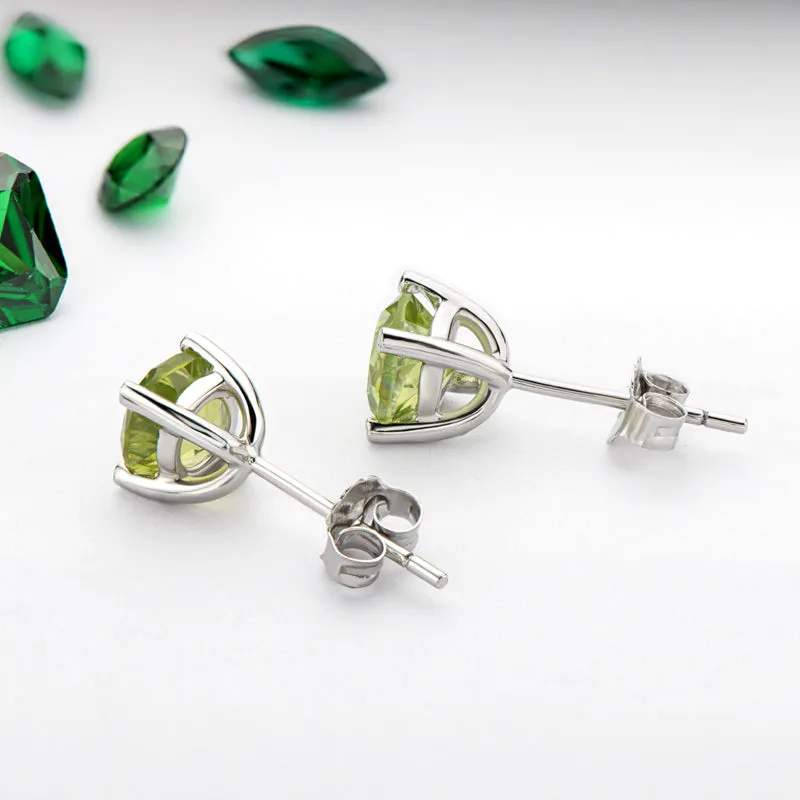 6mm Sterling Silver Genuine Round Cut Peridot Birthstone Stud Earrings