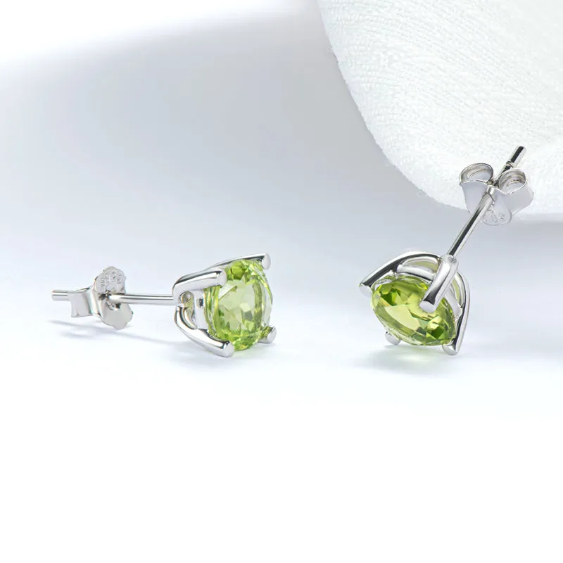 6mm Sterling Silver Genuine Round Cut Peridot Birthstone Stud Earrings
