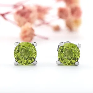 6mm Sterling Silver Genuine Round Cut Peridot Birthstone Stud Earrings