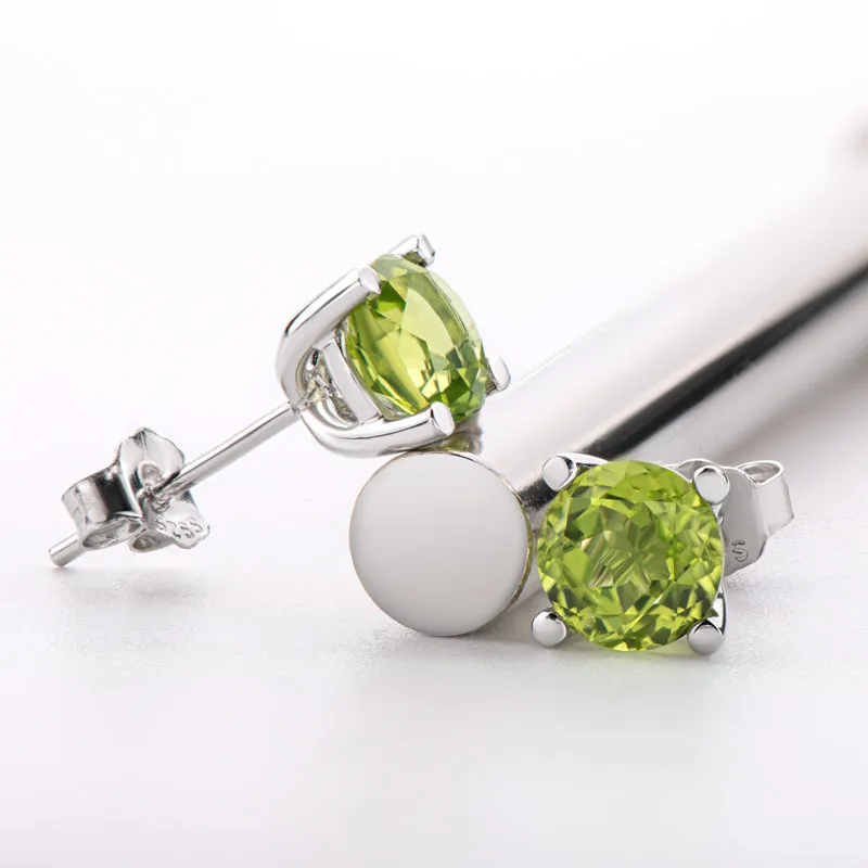 6mm Sterling Silver Genuine Round Cut Peridot Birthstone Stud Earrings