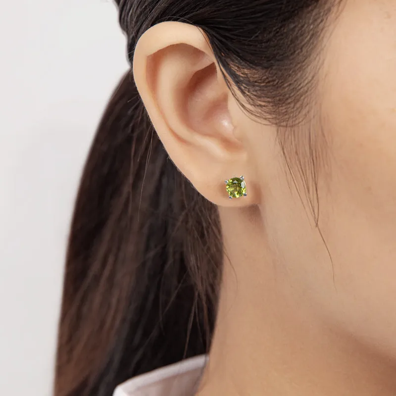 6mm Sterling Silver Genuine Round Cut Peridot Birthstone Stud Earrings