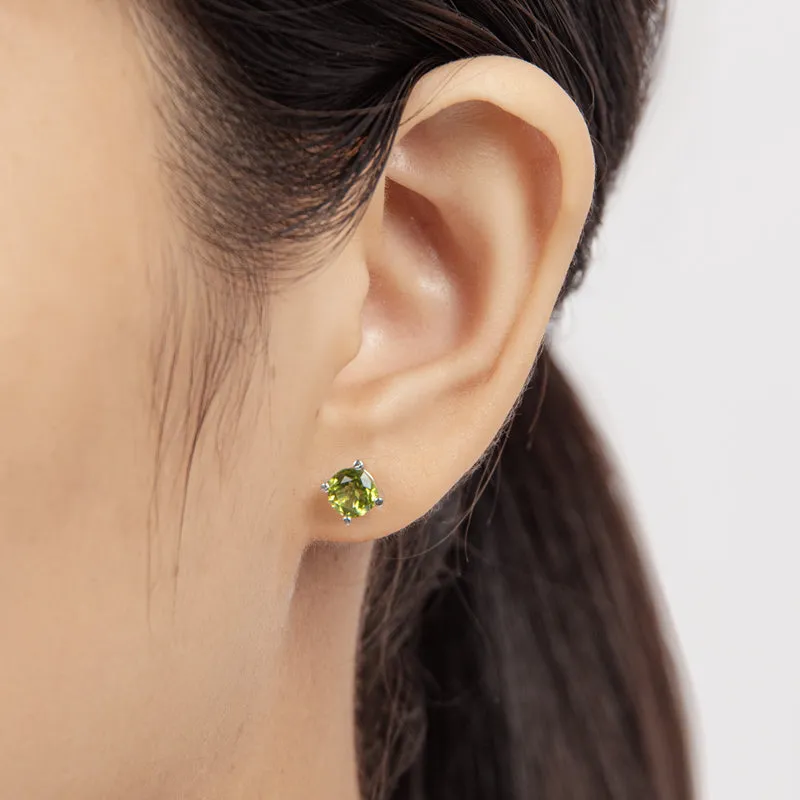 6mm Sterling Silver Genuine Round Cut Peridot Birthstone Stud Earrings