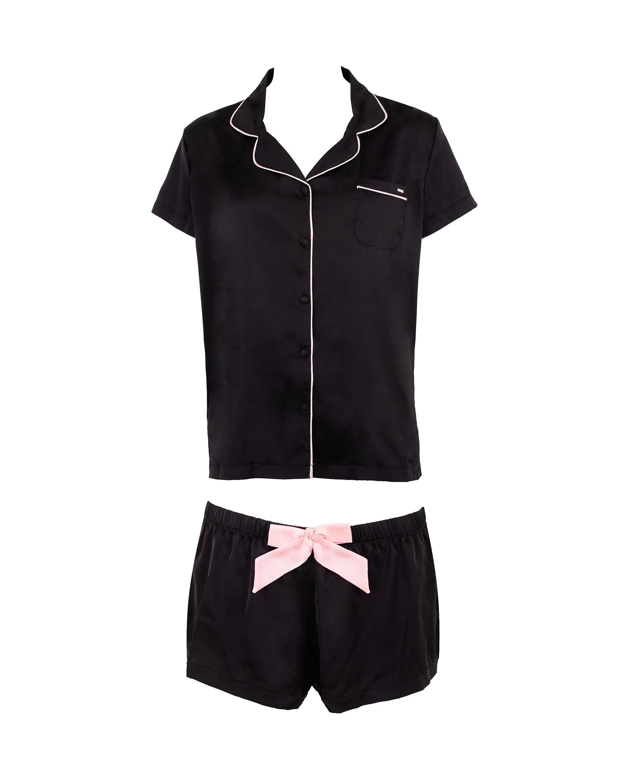 Abigail Shirt and Short Set Black/Pale pink