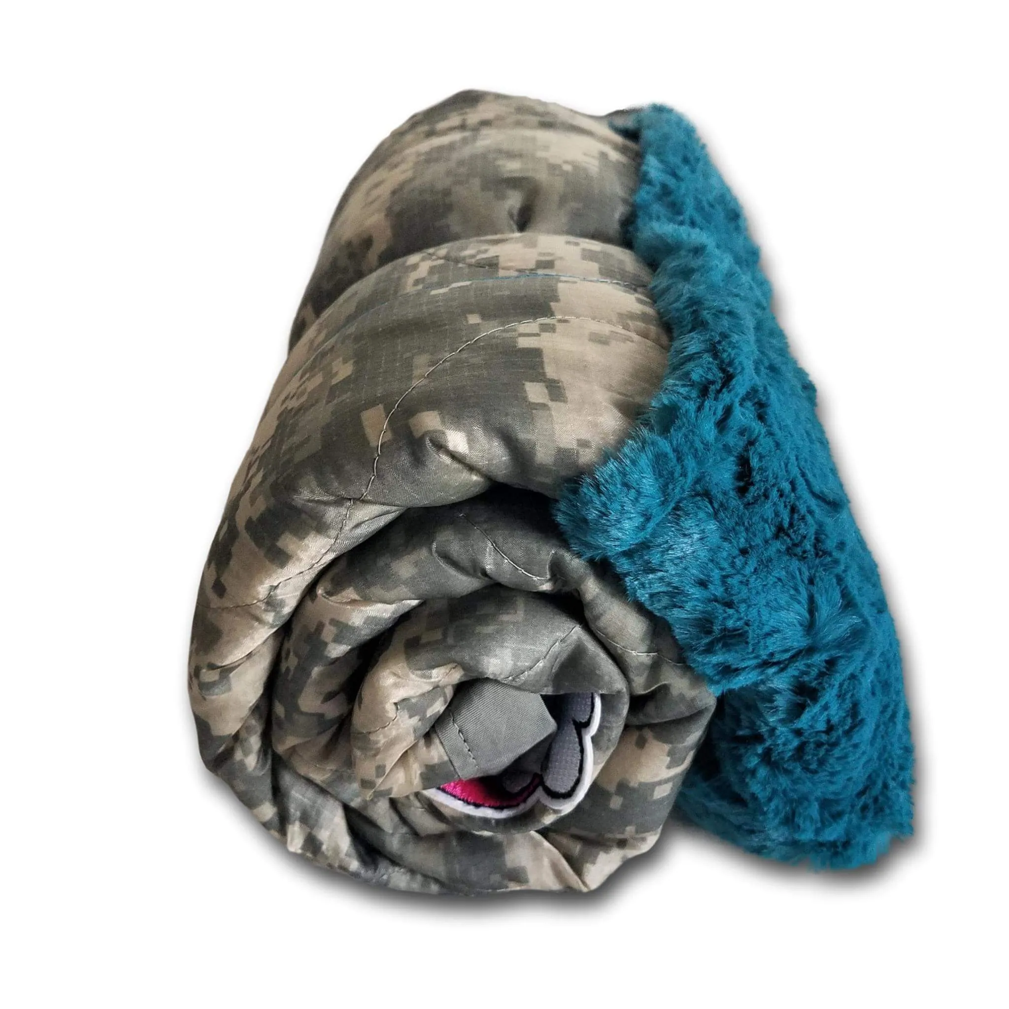 ACU/UCP Camo Pattern Unicorns & Rainbows WeeWoobie Weighted Blanket with Mallard Blue Fur