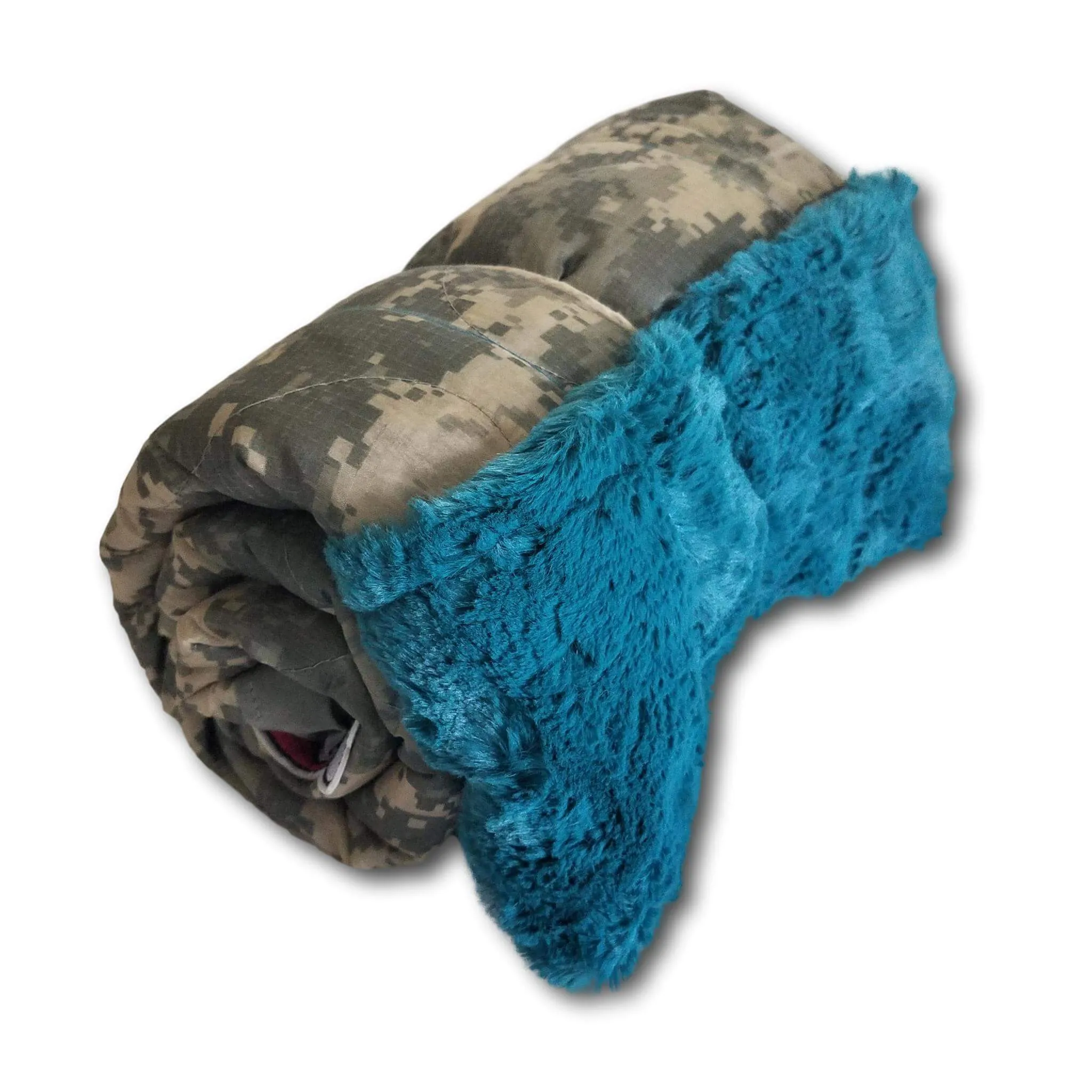 ACU/UCP Camo Pattern Unicorns & Rainbows WeeWoobie Weighted Blanket with Mallard Blue Fur