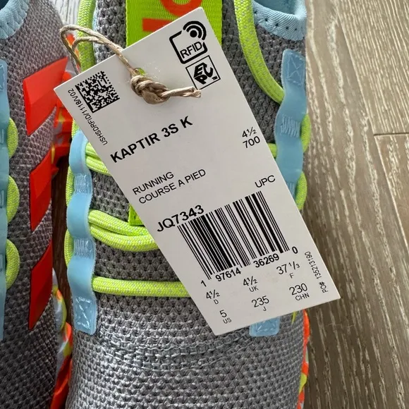 Adidas Kaptir 3S Kids Gray and Neon Sneakers