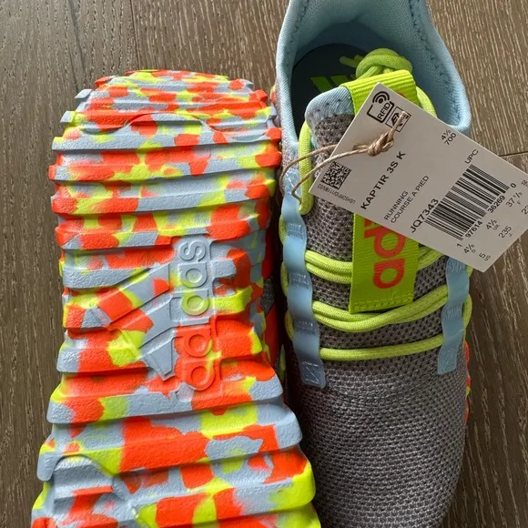 Adidas Kaptir 3S Kids Gray and Neon Sneakers