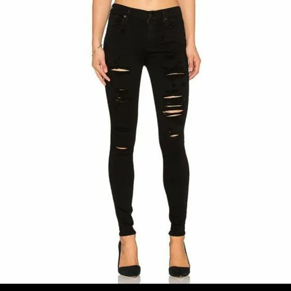 Agolde Sophie High Rise Black Distressed Jeans 27