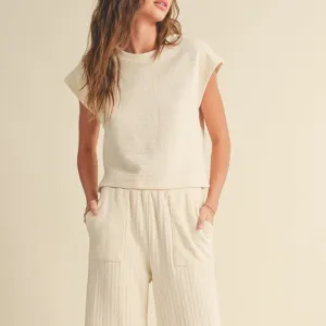 Amelia Ribbed Short Sleeve Knitted Top in Cream
