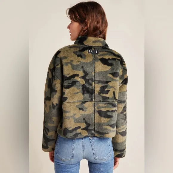 Anthropologie NVLT Vincenza Camo Faux Fur Jacket