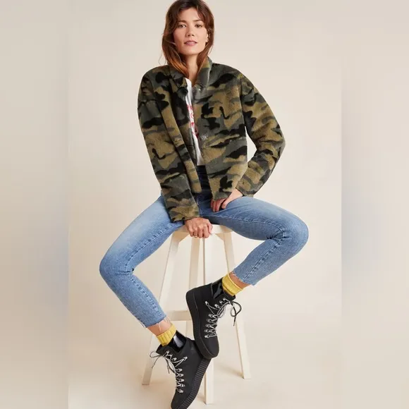 Anthropologie NVLT Vincenza Camo Faux Fur Jacket