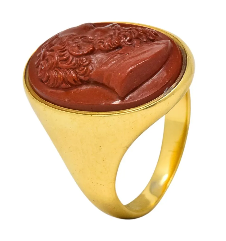 Antique Hardstone 18 Karat Gold Cameo Unisex Ring
