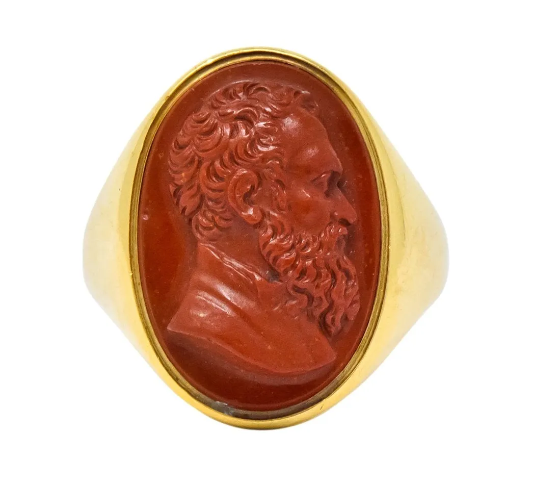 Antique Hardstone 18 Karat Gold Cameo Unisex Ring