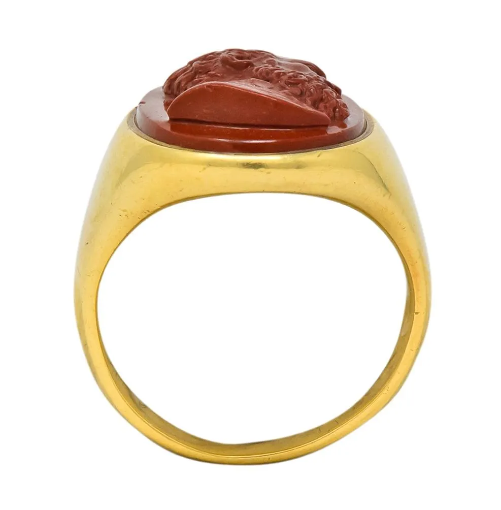 Antique Hardstone 18 Karat Gold Cameo Unisex Ring