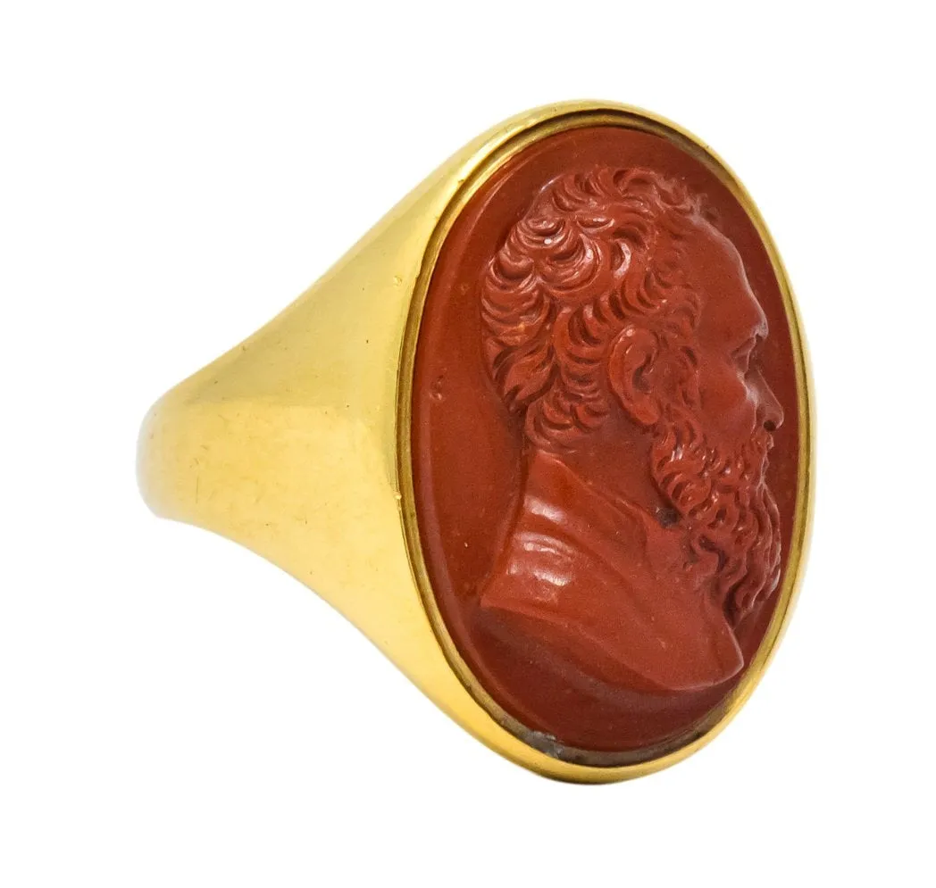 Antique Hardstone 18 Karat Gold Cameo Unisex Ring