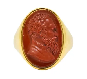 Antique Hardstone 18 Karat Gold Cameo Unisex Ring