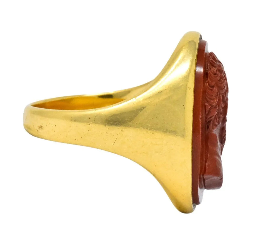 Antique Hardstone 18 Karat Gold Cameo Unisex Ring