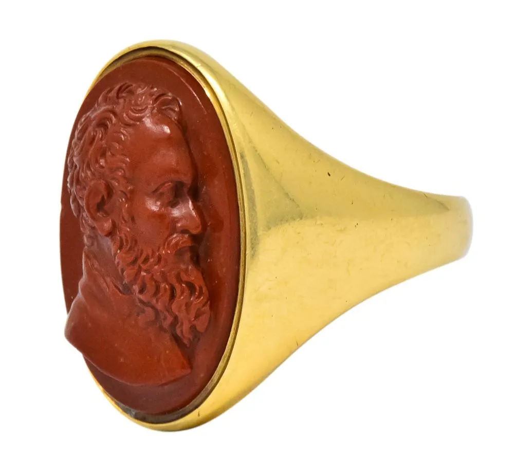 Antique Hardstone 18 Karat Gold Cameo Unisex Ring