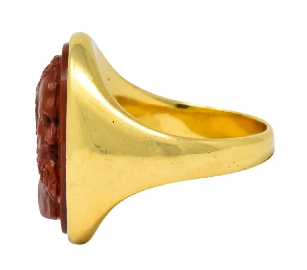 Antique Hardstone 18 Karat Gold Cameo Unisex Ring