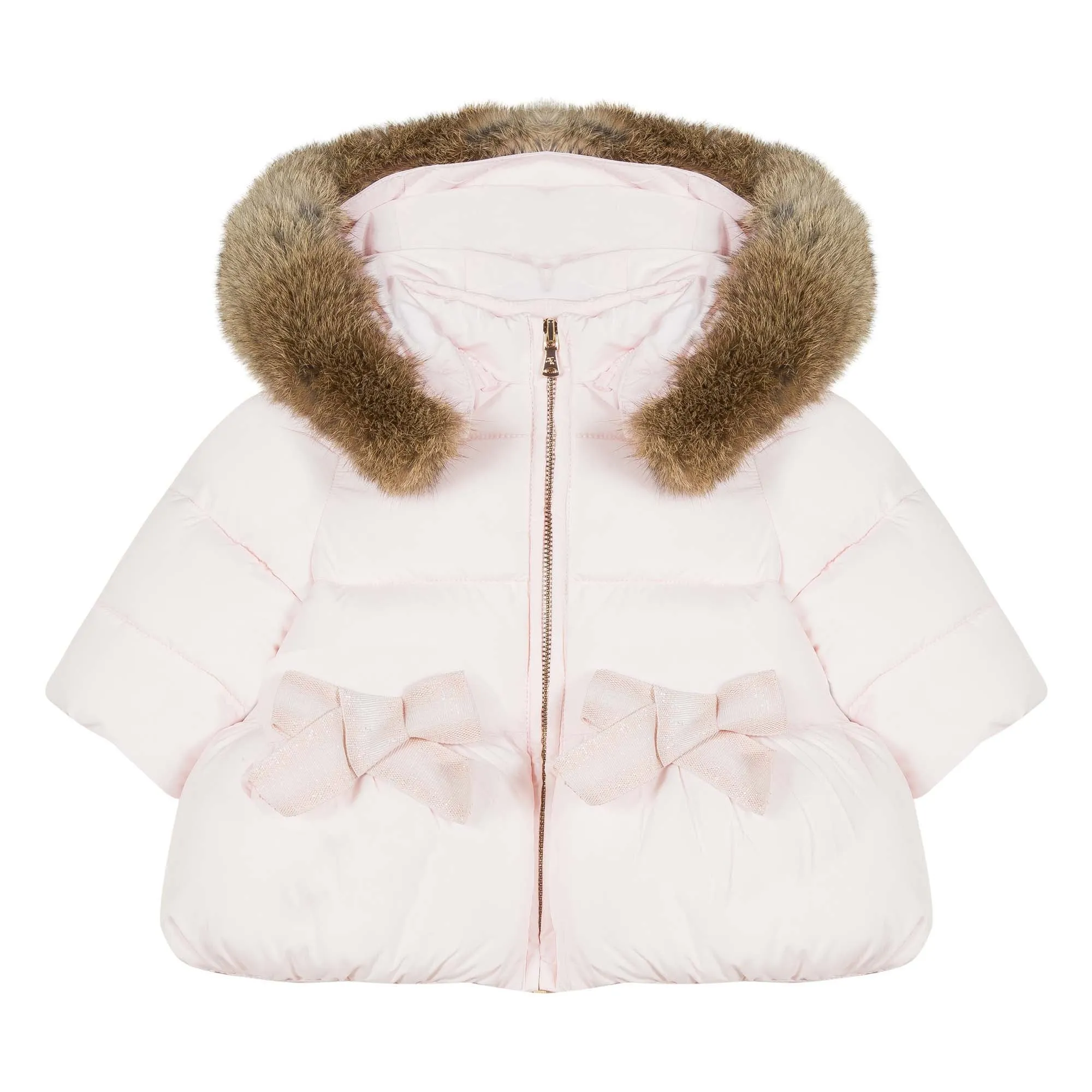 Baby Girls Pale Pink Down Jacket with Bows