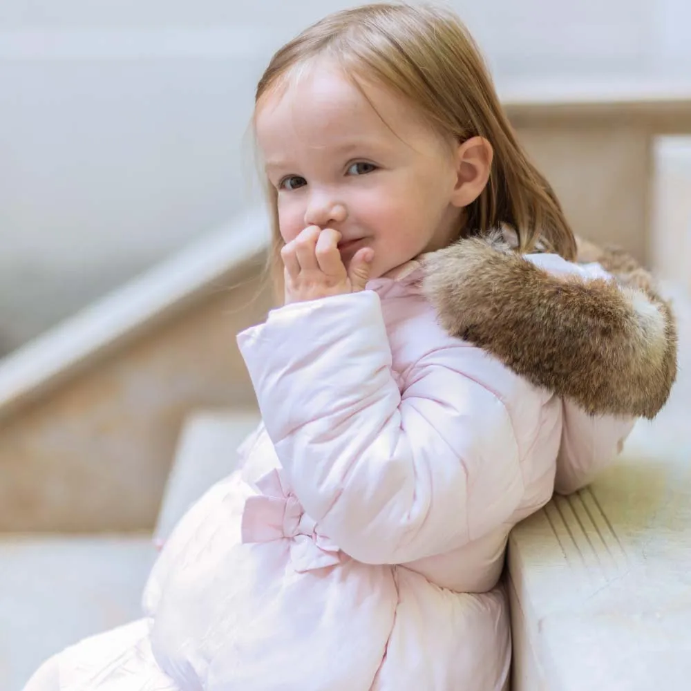 Baby Girls Pale Pink Down Jacket with Bows