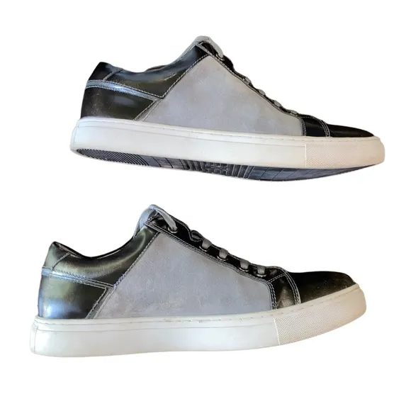 Badgley Mischka Gray Black Leather Suede Sneakers sz 8
