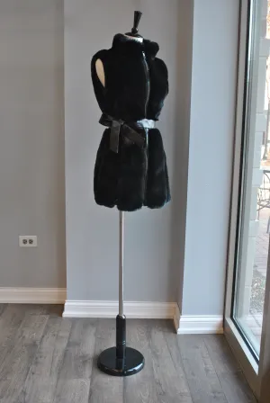 BLACK FAUX FUR VEST WITH A BELT