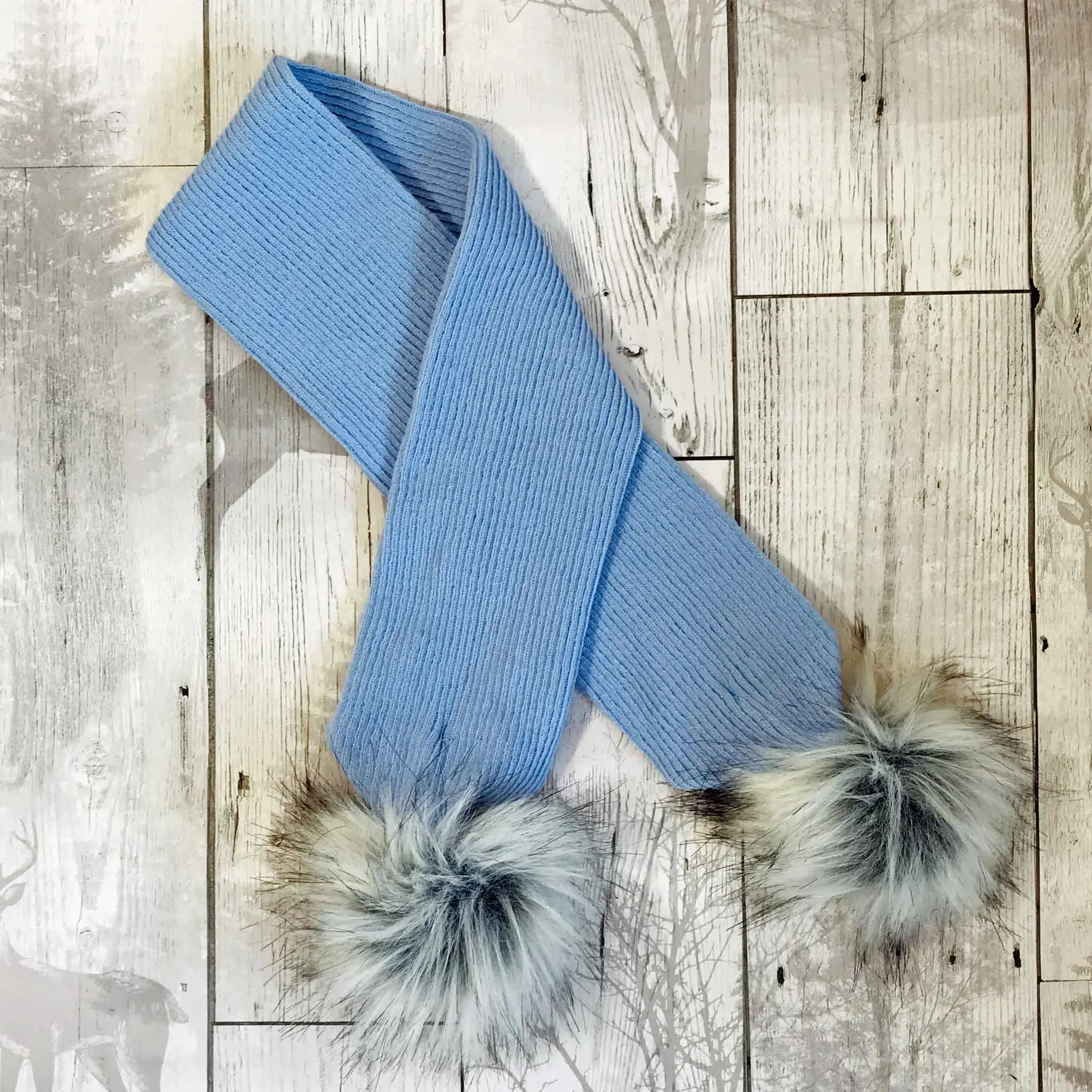 Blue Baby Scarf with Faux Fur pom poms