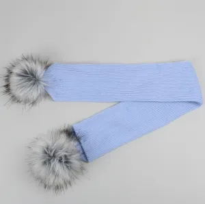 Blue Baby Scarf with Faux Fur pom poms
