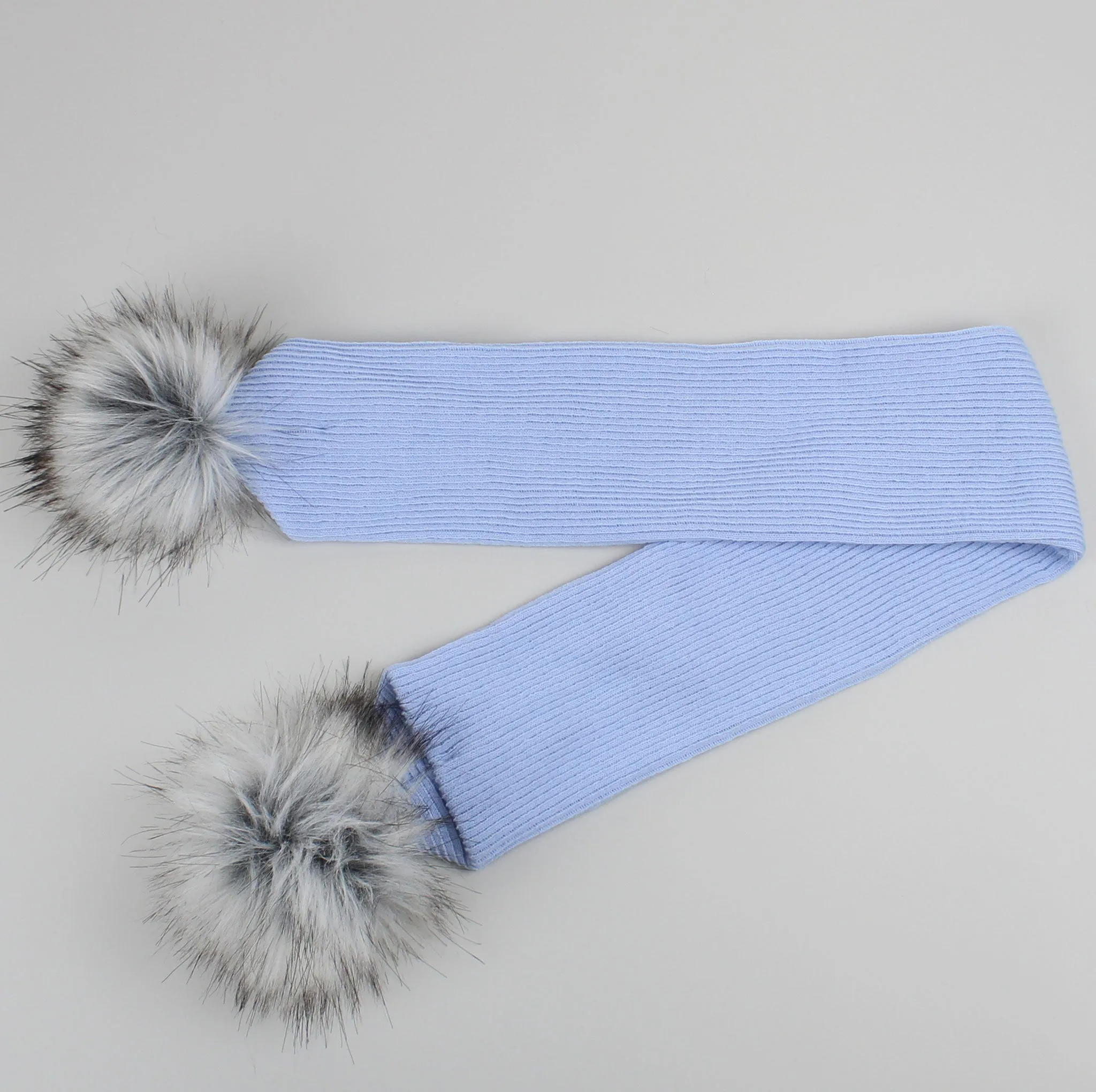 Blue Baby Scarf with Faux Fur pom poms