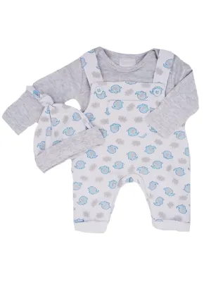 Blue Elephant 3 Piece Gift Set: Dungarees, Top & Hat