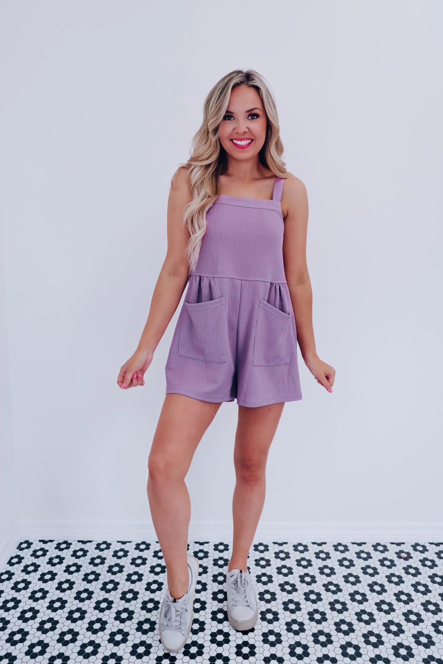 Bobi Ribbed Pocketed Romper- Lavender