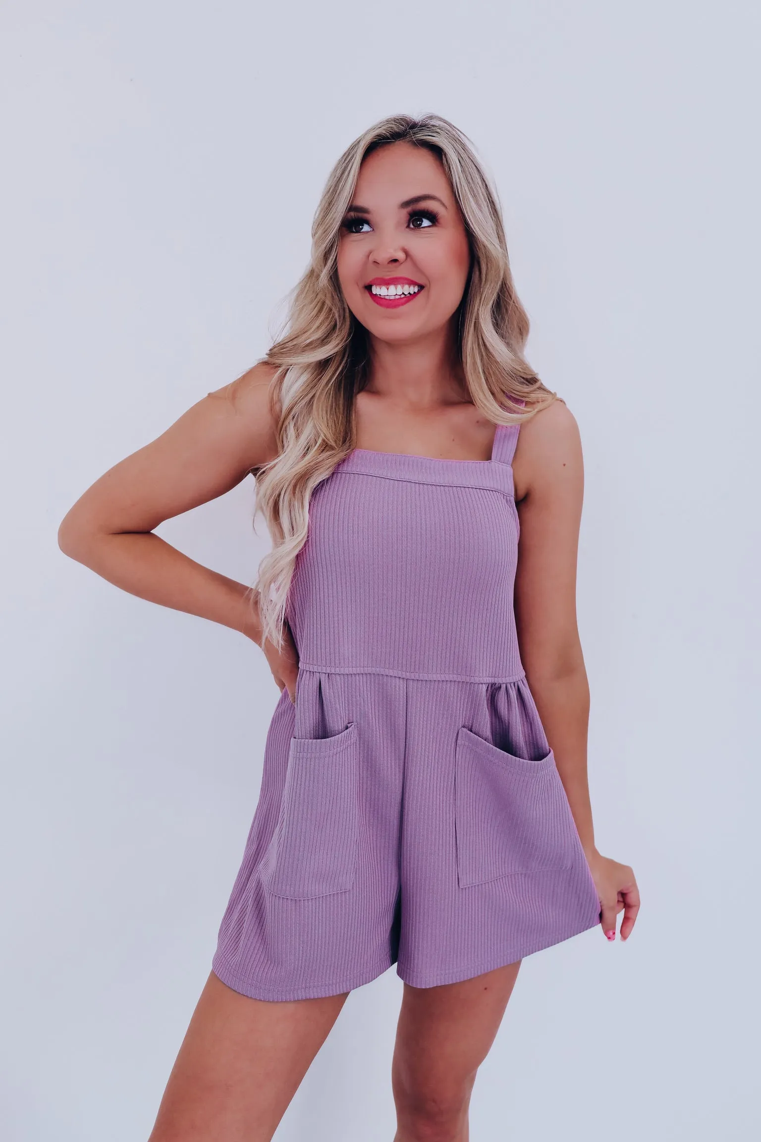 Bobi Ribbed Pocketed Romper- Lavender