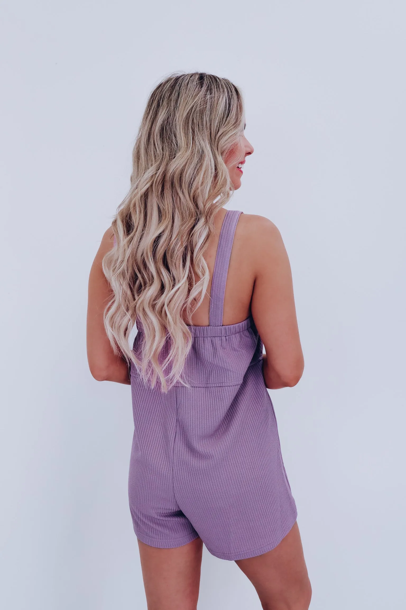 Bobi Ribbed Pocketed Romper- Lavender