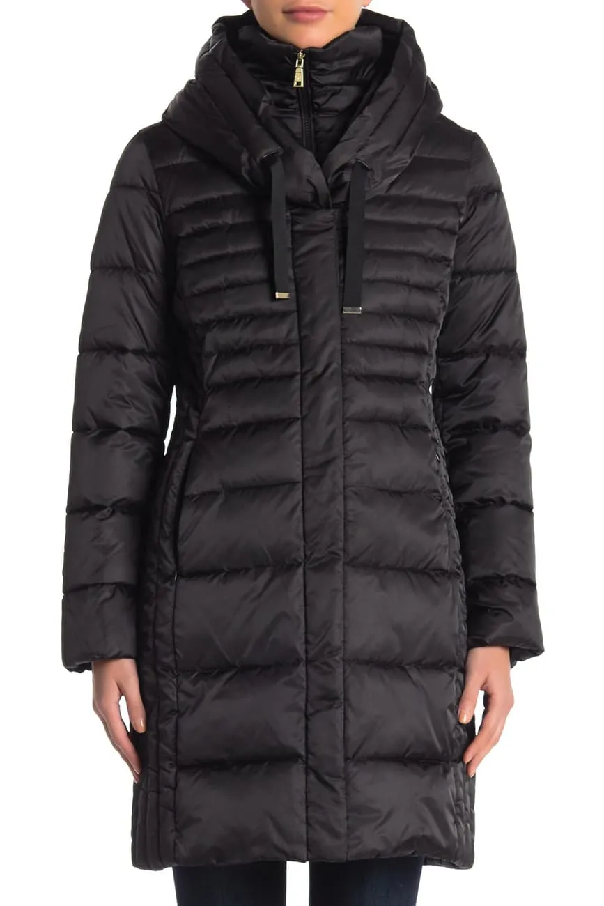Brand new Black Oversize Hood & Bib Fitted Puffer Coat - Women Tahari, Sz M! Retails $260 