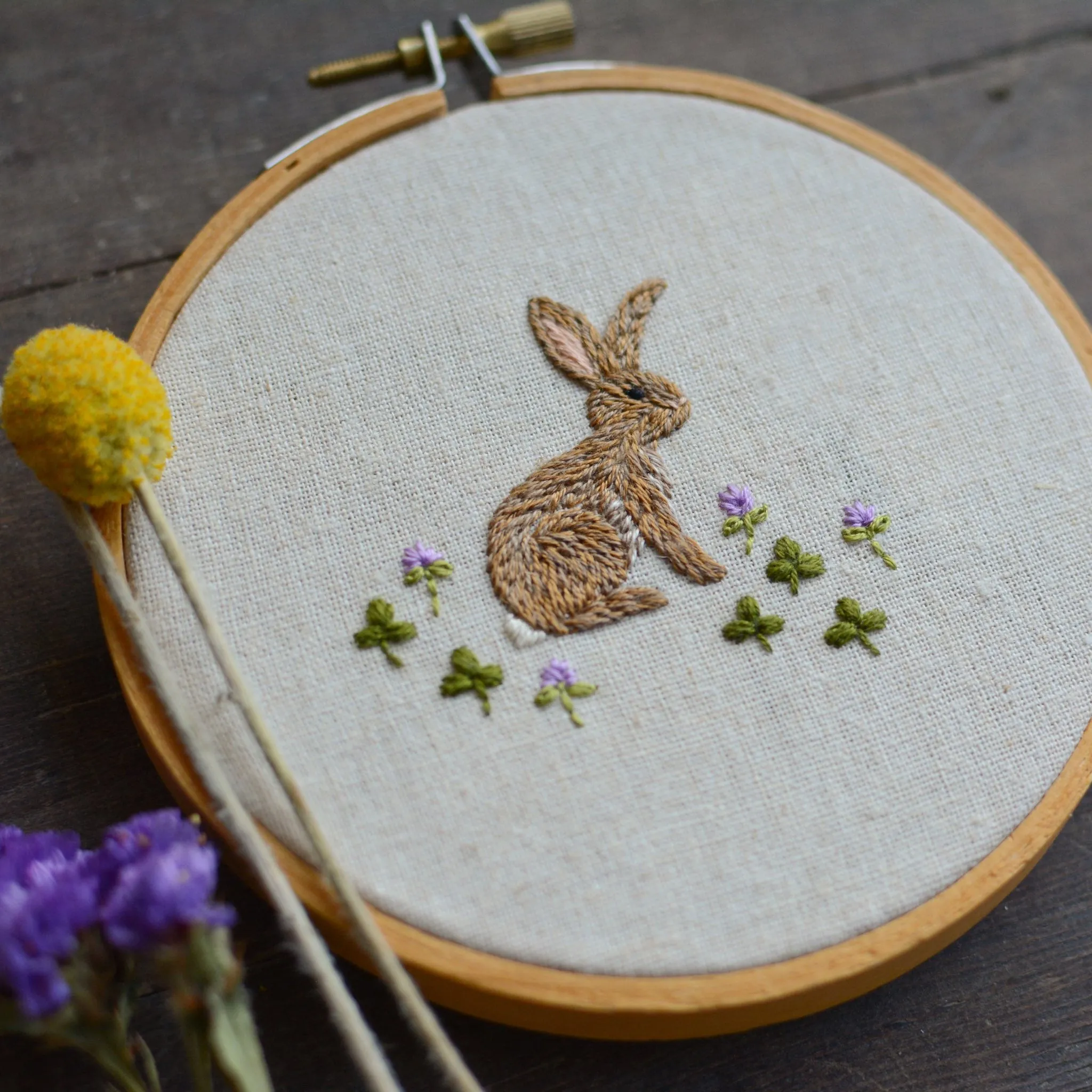 Bunny in the Clover Patch Embroidery Pattern