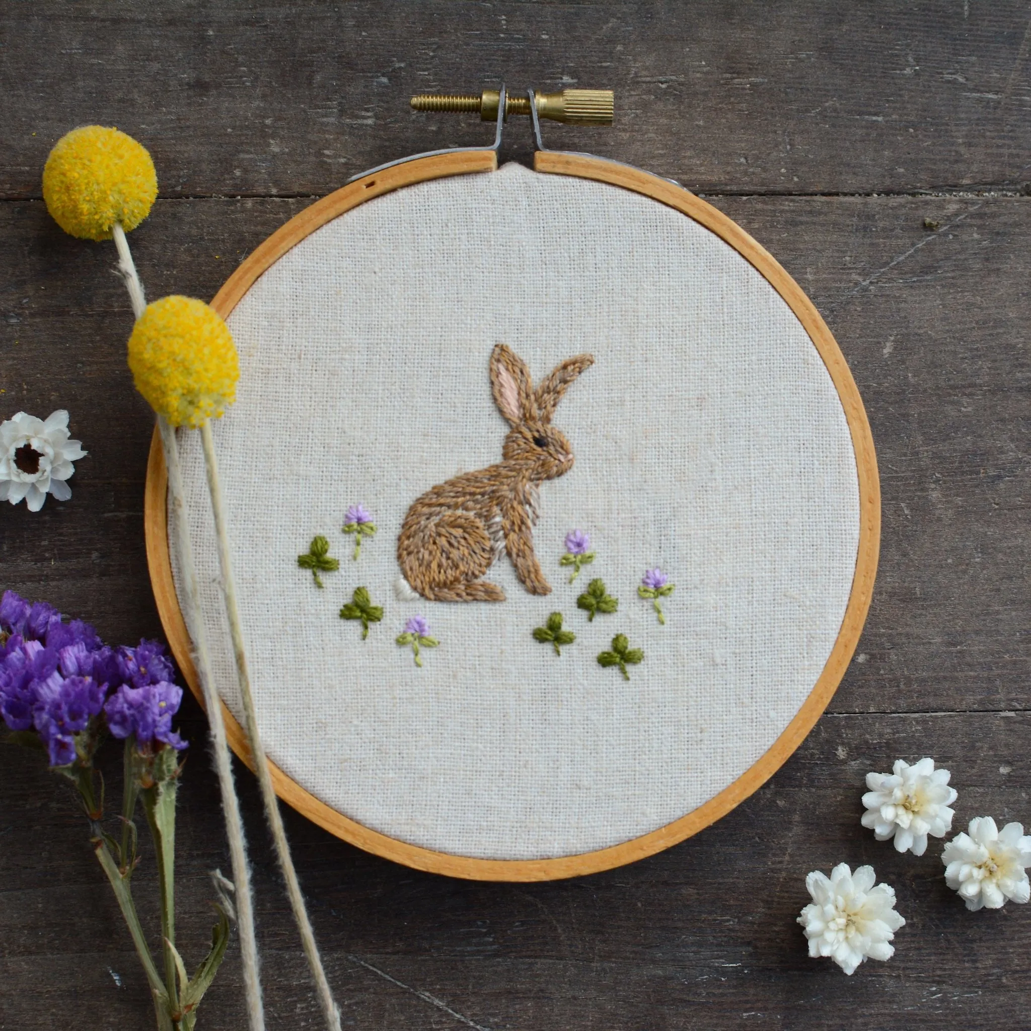 Bunny in the Clover Patch Embroidery Pattern