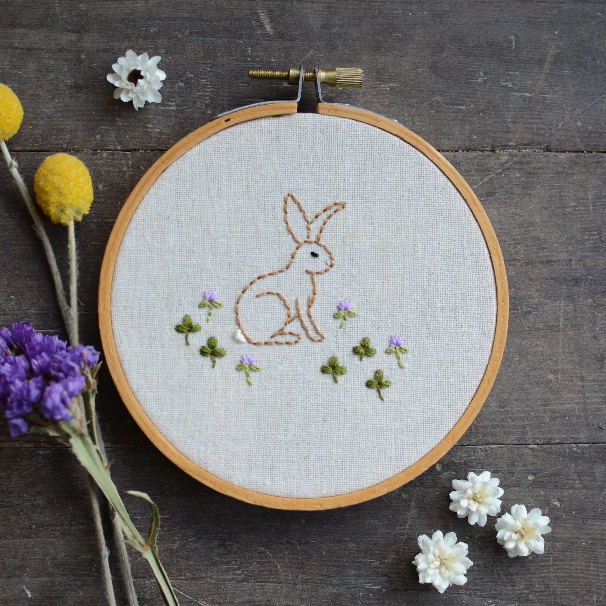 Bunny in the Clover Patch Embroidery Pattern